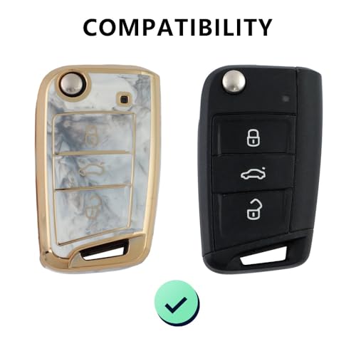Image of Keyzone TPU car Key Cover Compatible for Skoda Slavia, Kodiaq, Kushaq, Karoq, Octavia 3 Button flip Key (Marble)