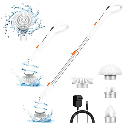 Electric Spin Scrubber - Genew Bathroom Scrubber Electric, Electric Cleaning Brush With 4 Replaceable Brush Heads & Adjustable Extension Handle, Shower Scrubber For Tub, Tile, Floor #TOP4