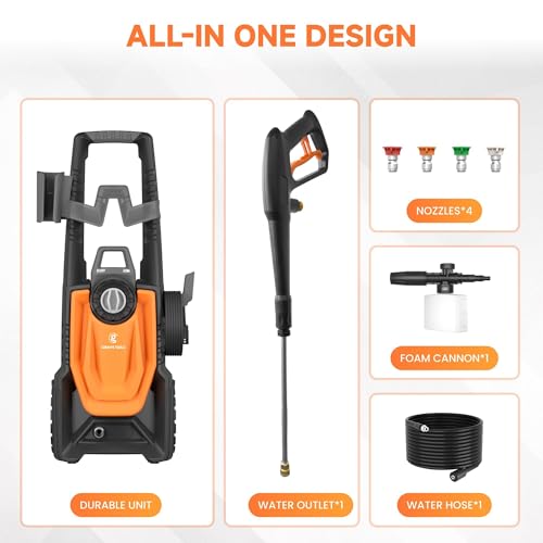 Image of Giraffe Tools Electric Pressure Washer, 2400 PSI 2.3 GPM with 4 Quick-Connect Nozzles, 20FT Hose & Foam Cannon, Powerful Washer for Cars /Road /Driveways /Fences