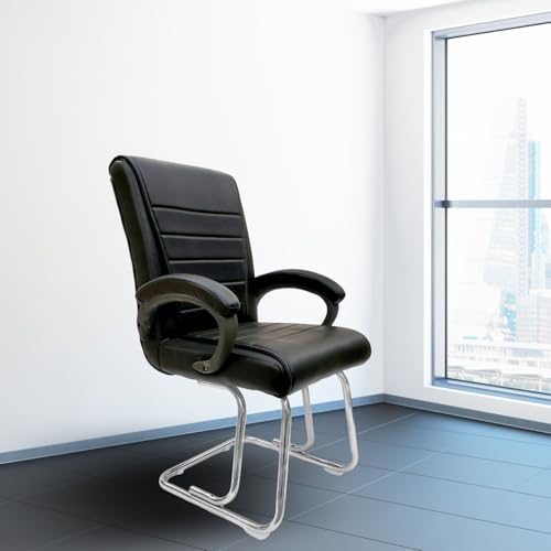 Image of activa Executive Office Visitor Chair | Ergonomic Relax Chair for Study, Home, Reception| Comfortable Cushioned Seat Back, Double Pipe Frame with Arm Rest Guest Seating (1, Black, Regal)