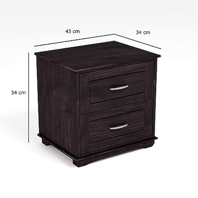 Image of Sheesham Wood Bedside Table with 2 Drawer Wooden Night Stand End Table Solid Wood Bedside Table for Bedroom Living Room Home (Walnut Finish)