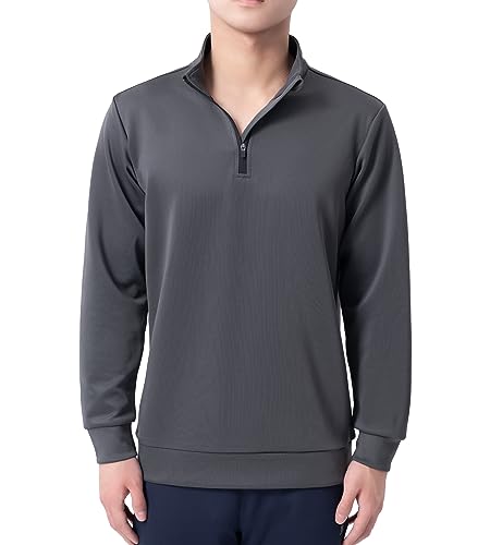 DEVOROPA Youth Boys 1/4 Zip Pullover Long Sleeve Lightweight Performance Golf Shirts Kids Running Workout Top Water Resistant