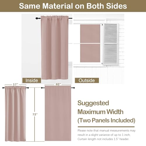 Image of Blush Pink Blackout Curtains for Girls Bedroom 78 Inch Length 2 Panels Set, Solid Thermal Insulated Energy Saving Window Curtains for Living Room, Dual Rod Pocket Window Drapes, 2x40Wx78L Inches