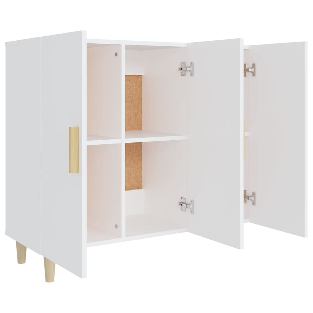 Credenza Bianca 90x34x80 cm in Legno Multistrato La credenza è dotata di 3 ante，Madia Soggiorno Moderna，Mobile Bar Per Casa Salotto