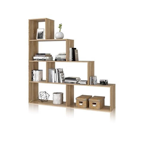 duehome | Estantería Decorativa, Librería Salon, Modelo Alice, Acabado en Roble Canadian, Medidas: 145 cm (Alto) x 145 cm (Ancho) x 29 cm (Fondo)