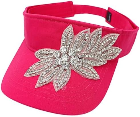 Womens Bling Rhibestone Floral Crystal Rhinestone Hot Pink Visor