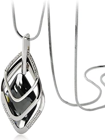 Nefefen Long Alloy Flower Rhinestone Sweater Chain, Round Bead Long Temperament Women's Sweater Chain, Jewelry for Womens-White K color