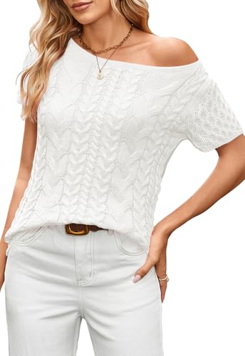 Cakulo Womens Cable Knit Short Sleeve Sweaters...