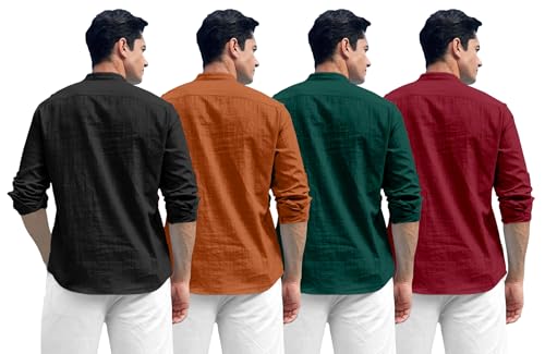 Image of Zombom Combo of Men's Solid Cotton Polyester Blend Full Sleeve Mandarin /Chinese Collor Straight Kurta Shirt (Pack of 4)
