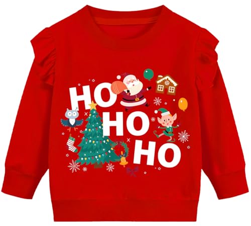 Image of EULLA Toddler Girls Christmas Sweatshirt Long Sleeve Snowman Deer Santa Claus Xmas Holiday Shirts for Kids Sweater 2-7 Years