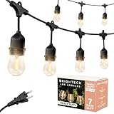 Brightech Ambience Pro LED String Lights - 24 Ft Commercial Grade Patio Lighting Outdoor Waterproof - 7 Heavy Duty Porch Lights for Outside, Christmas, Backyard - 1W Vintage Edison Bulbs, Dimmable