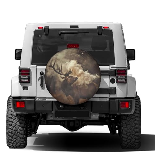 Image of Elk Standing in The Field Spare Tire Cover Dust-Proof Wheel Tire Cover Fit Trailer, RV, SUV and Many Vehicle 14 Inch