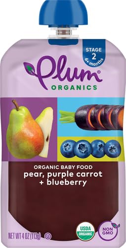 Miniatura 2 de Plum Organics Alimento orgánico para bebés etapa 2 - pera, zanahoria morada y arándanos - Bolsa de 4 onzas - Bolsa orgánica de alimentos para bebés