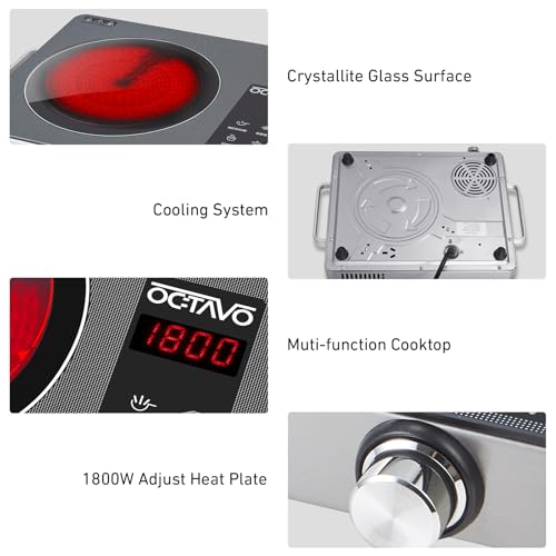 OCTAVO 1800 Watt Portable Infrared Burner, electric burner with 4 Hours Timer, Electric Hot Plate Touch Control Panel Adjustable Heating Power, Glass Cooktop for Cooking - Thumbnail 5