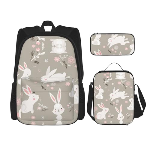 Sac à dos motif lapin de Pâques 3 en 1 avec sac à déjeuner et trousse