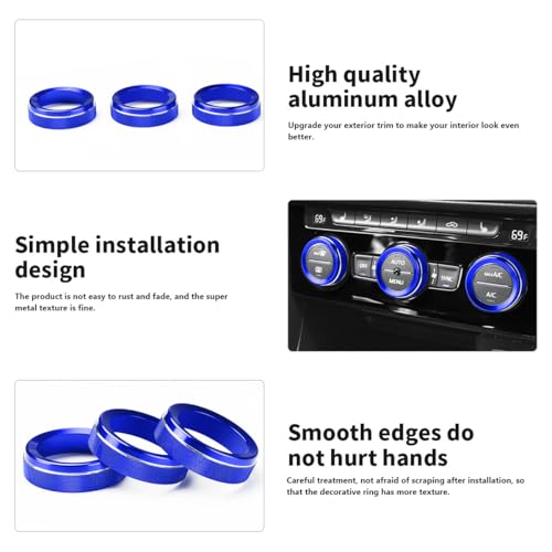 Auovo AC Knob Covers Compatible with Volkswagen VW Accessories Tiguan Taos Jetta Passat Atlas Golf R Beetle Aluminum Alloy Air Conditioning Knob Trims Air Climate Control Rings (Blue) - Thumbnail 4