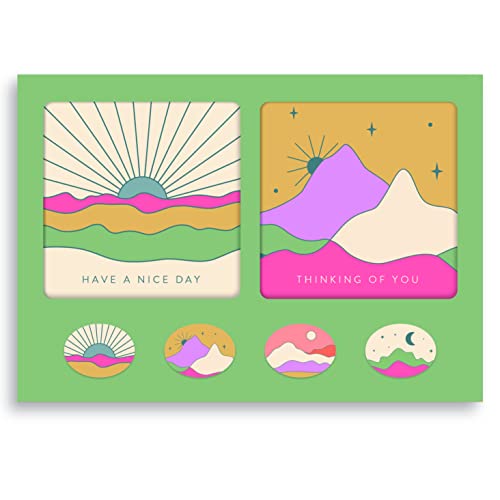 Image of Studio Oh! Assorted Mini Note Card Sets with Stickers, 12 Blank Cards, Stickers & Small Envelopes, Greeting Notecards for Birthday, Thank You Notes, 260 GSM Textured Paper Weight, Desert Skies