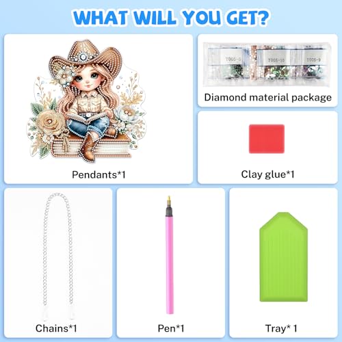 Bowetile Cow Girl Diamond Art Hanging Kits for Adults, 5D Special Shape Diamond Painting Kits, Animal Gem Art Suncatchers Painting Pendant Ornament for Home Garden Wall Decor by Bowetile - Image 6