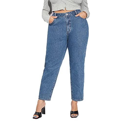 LEIJIJEANS Plus Size Women for Jeans Straight Fitting High Stretchy Jeans Highwaist Light Blue Full Length Mom Pants4