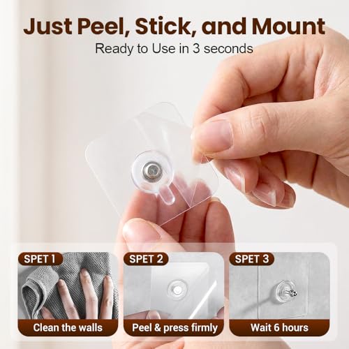 Image of Drill Free Adhesive Hooks,Heavy Duty Picture Hangers Without Nails,Adhesive Wall Hooks for Kitchen & Bathroom,Wall Mount No Drill Screw Stickers for Hanging Picture Frame (12, 2.76*2.76 inch)