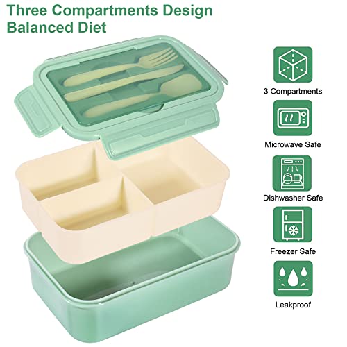 IJIAMY 1400ml Bento Lunch Box, Container with 3 Compartments, Cutlery, Dishwasher, BPA Free Sandwich Box for Adults and Kids,