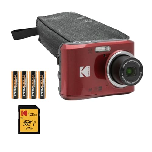 Kodak (�R�_�b�N) PIXPRO FZ45 �t�����h���[ �Y�[�� �f�W�^�� �J���� (���b�h) �o���h�� �܂��ݎ��X�g���[�W�g���x���P�[�X�A128GB SD Class 10 UHS-I U1 V10 �t��HD�������[�J�[�h�AProcell AA 