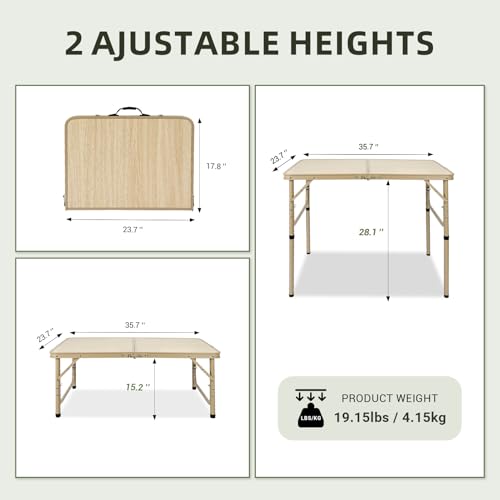image for WHOMASS 3 FT Folding Camping Table 2 Adjustable Heights Lightweight Al