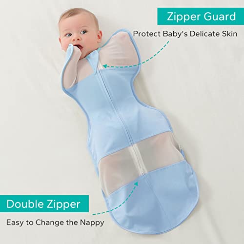 Lilbestie Baby Sleep Sack, Transitional Swaddle Sack, Arms Up Swaddle, 0.5 Tog Organic Cotton 2 Way Zipper For Newborn Infant Boy Girl,Blue 1,L(6-9 Months) #TOP3