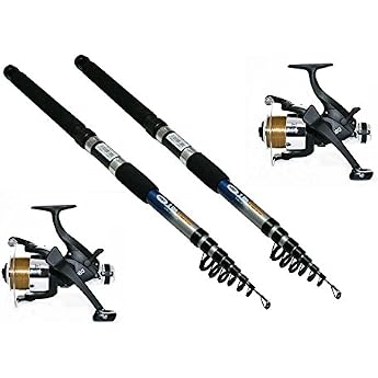 Carp Zander Pike Fishing Set 2 x Fishing Rod 3.00 m Telescopic Rod + 2 x EG60 Free Spool Reels with Line
