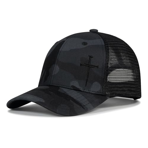 Image of Christian Hats for Men Women,Jesus 3 Nail Cross Hat Christian Religious Gifts for Birthday /Christmas,Black and Silver