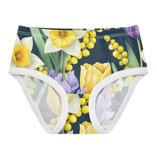 Yellow Purple Floral Narcissus Black Panties for Girl Toddler Underwear Custom Cotton Durable Undies Kids Briefs 2t