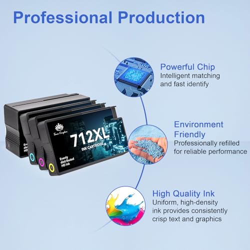 712XL Ink Cartridges Compatible Replacement for HP 712XL 712 Ink Cartridges Combo Pack Works with HP DesignJet T210 T230 T630 T650 Studio Plotter Printer(4 Color Pack, 80-ml Black + 29-ml) - image 3