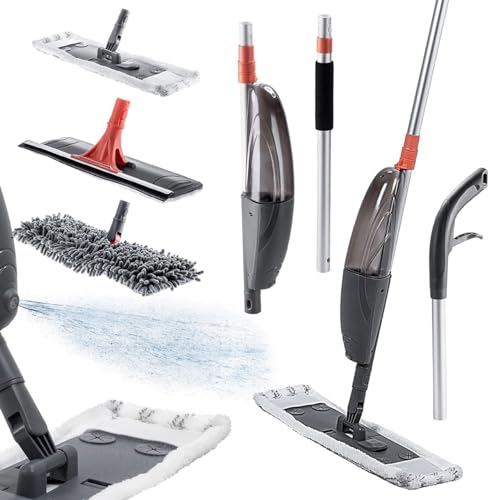 KADAX Tergicristallo con funzione spray e 3 punte intercambiabili, serbatoio dell'acqua da 520 ml, lavapavimenti con funzione spray, panno in microfibra con funzione spray, spazzola per pavimenti,