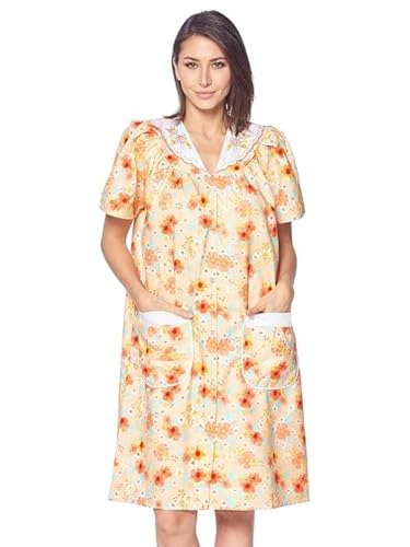 Image of Casual Nights Women's Snap - Front House Dress Short Sleeve Woven Housecoat Duster Lounger Robe with Pockets