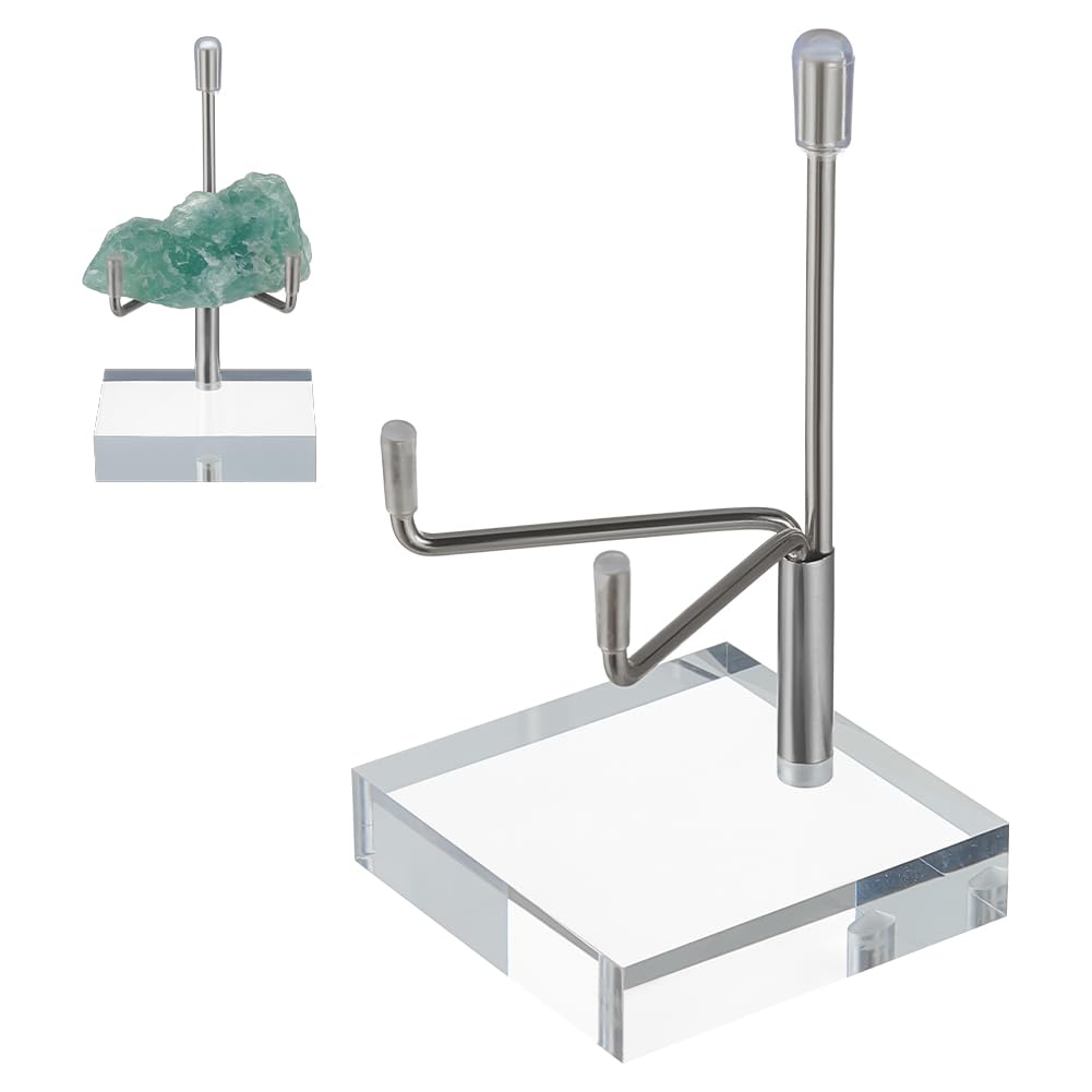 UNICRAFTALE 1 pz Espositore per rocce Espositore In Acrilico con Cavalletto Espositore con Bracci In Metallo Regolabili Cavalletto con Base In Acrilico per Cristalli di Rocca Pietre Preziose