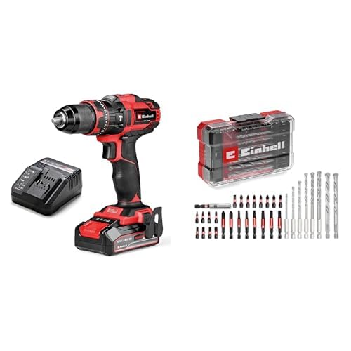 Einhell TE-CD 18/44 Li-i Power X-Change Hammer Drill with Battery (18V, 44 Nm, Percussion Drilling Function, 13 mm Metal Chuck, 2 Speeds) +Einhell M-CASE 33P