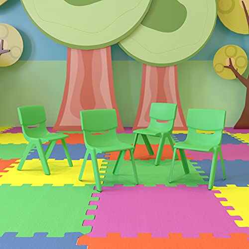 Image of EMMA + OLIVER Green Plastic Stackable School Chair, 10.5 inch Seat, 4-Pack