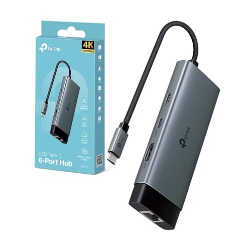 UH6120C Hub USB C 6 in 1, 1 HDMI 4K@60Hz, 1 Gigabit Ethernet, 1 PD Rapida a 100 W, 3 Porte di USB 3.0 (1 USB-C, 2 USB-A), SuperSpeed a 5 Gbps, Adattatore per Windows, Mac OS X, iOS, Android - Hub USB