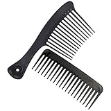 Angoily Lot de 2 Peignes à Dents Larges Noirs Grosse Taille Plastique Solide pour Cheveux...