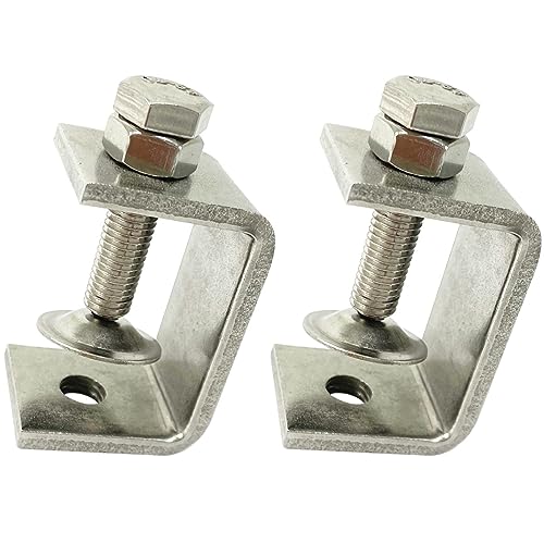 Image of Hozzwhoo 47MM Mini Stainless Steel C Clamps for Mounting, 2Pcs Heavy Duty Woodworking U Clamp Set with Wide Jaw Opening & Protective Pads, Silver