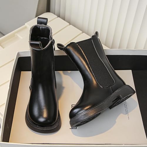 Girls Side Zip Up Boots Toddler Easy On Western Riding Outdoor Boot Fall PU Leather Mid Calf Shoes for Little Kids4