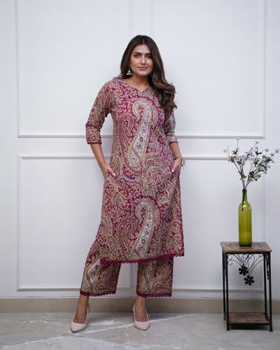 Image of GoSriKi Women's Rayon Viscose Straight Printed Kurta with Palazzo