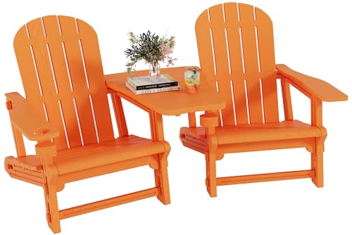 Shintenchi Adirondack Chairs Set of 2,HDPE Adirondack Chairs w/Removable Tablelop & Umbrella Hole,All-Weather Wooden Textured Plastic Outdoor Chairs w/Cup Holders for Garden Backyard Pool,Orange