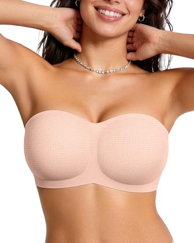 Image of OEAK Womens Strapless Bras Jelly Push Up Bandeau Bra Non Slip Wireless Supportive Padded Bras Seamless Comfortable Tube Bra