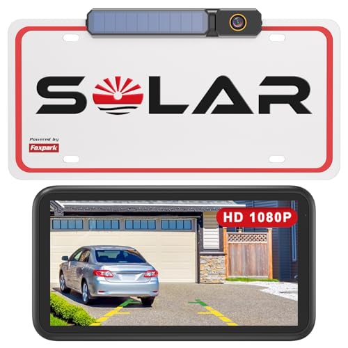 Foxpark Solar Kabellos Digital Rückfahrkamera Set (1080P), 3 Min. DIY Installation, Unterstützt 2 Kameras Funk mit 5 Monitor, IP69K Wasserdicht für Auto, SUV, Van, Wohnmobil