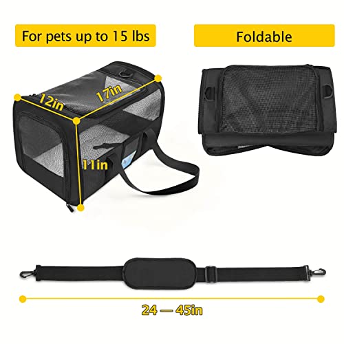 Image of Refrze Pet Carrier Airline Approved, Cat Carriers for Medium Cats Small Cats, Soft Dog Carriers for Small Dogs, TSA Approved Pet Carrier for Cat Dog of 15 Lbs, Puppy Carrier,Black