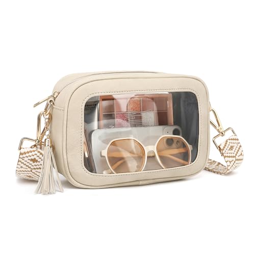 FAIME Clear Bag for Stadium Events Cute Clear Purses for Women Crossbody Transpartent Bag with Guitar Strap