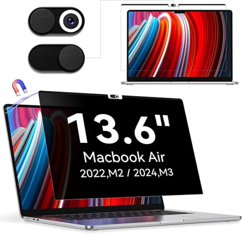 Filtro de Privacidad Magnético Compatible con Apple MacBook Air 13,6 Pulgadas (2022-2025,M2,M3,M4), Removible Anti Spy Reflejo Luz Azul Laptop Privacy Portátil Protector de Pantalla para Mac Air 13.6"