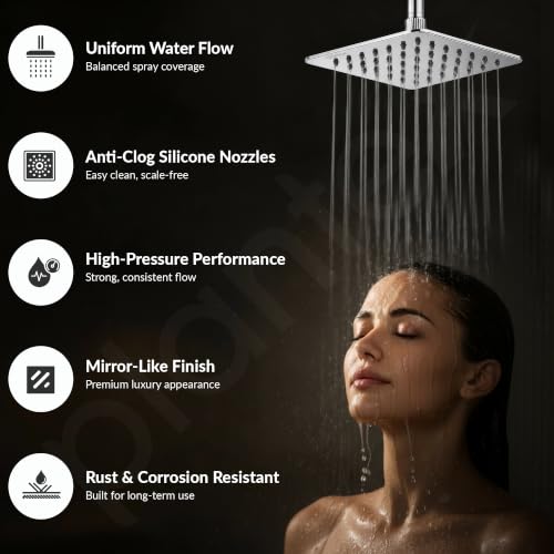 Image of Plantex Stainless Steel 6 Inch Rain Flow Overhead Shower with Water Saving Nozzle /Bathroom Shower /Adjustable Shower Head for Bathroom without Arm - (APS-617-Chrome)
