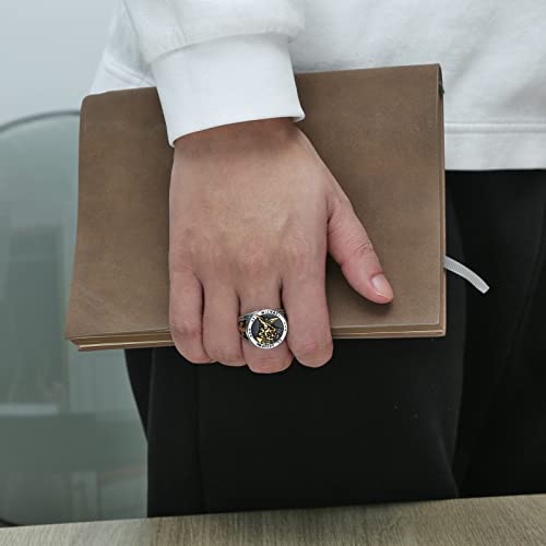 Image of HZMAN St. Michael San Miguel The Great Protector Archangel Defeating Satan Figurine Stainless Steel Amulet Ring